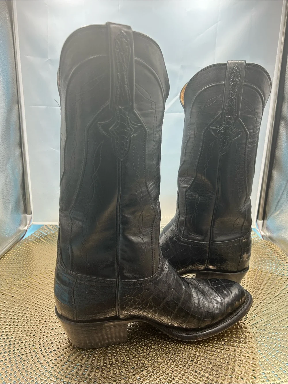 Lucchese Black Crocodile exotic Print men 8 cowboy boots
